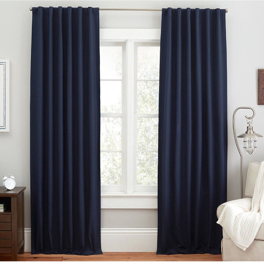 Quincy Cotton Canvas Blackout Curtain, 96", Navy  | 2 Pcs